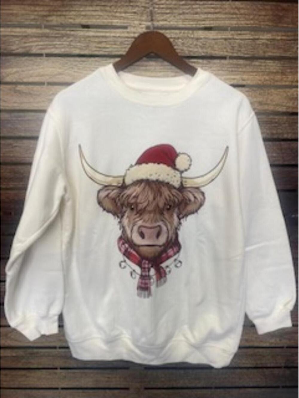 Freeze Medium White Christmas Bull Graphic Sweatshirt. Medium